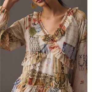 Floral Patchwork Ruffle Blouse